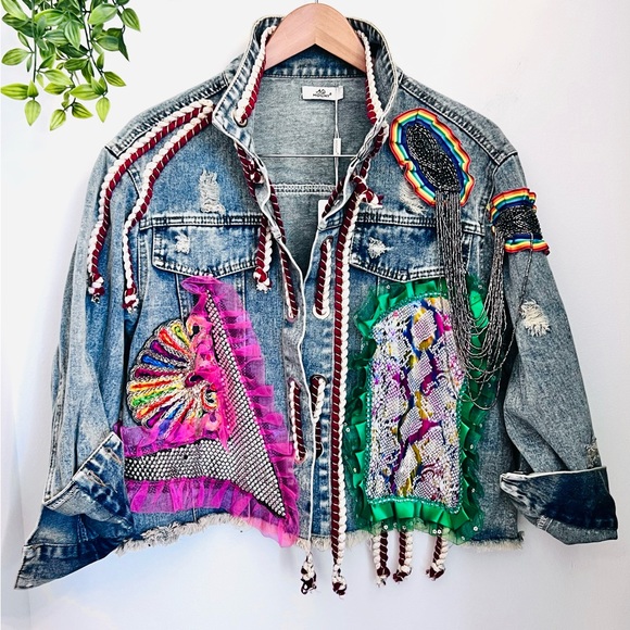 mochy Jackets & Blazers - Colorful Embellished Denim Jacket